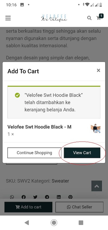 4 klik view cart untuk menjuju keranjang belanjaan